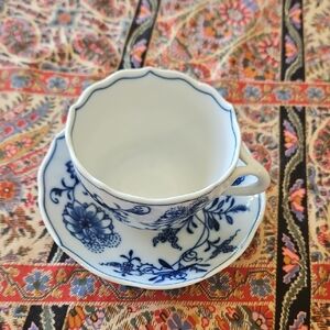 MEISSEN BLUE ONION TEA CUP AND SAUCER